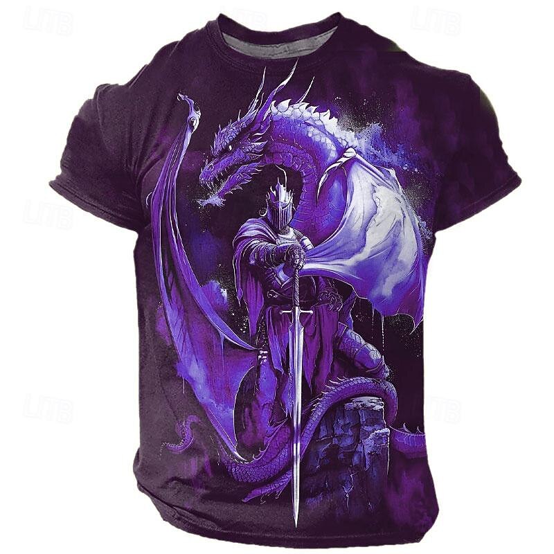 Men's Graphic Dragon T Shirt Short Sleeve T shirt 3D Print Crew Neck Shirt Designer Retro Vintage Subculture Sports Outdoor Holiday Going out Burgundy Blue Purple Spring & Summer Clothing Apparel S M2