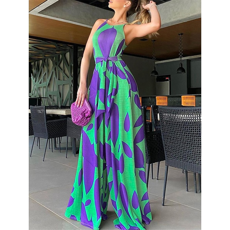 Women's Normal Jumpsuit Streetwear Floral Sleeveless Halter Neck High Waist Print Street Daily Regular Fit Red Green Summer