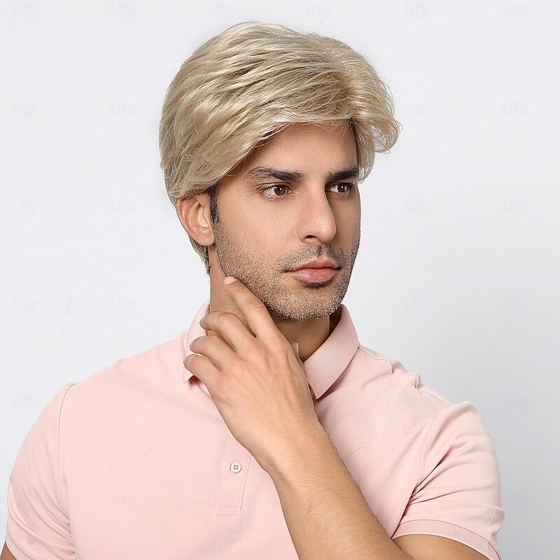 Synthetic Wig Uniforms Career Costumes Princess kinky Straight Middle Part Layered Haircut Machine Made Wig 8 inch Light Blonde Synthetic Hair Men's Cosplay Party Fashion Blonde4