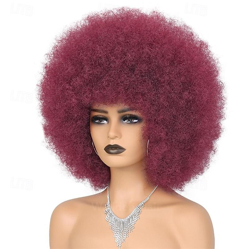 Hair Red Afro Wigs for Black Women Glueless Wear and Go Wig 10 Inch Curly Afro Wigs Burgundy Synthetic Puff Wigs for Daily Party Cosplay Costume Hallowee Use Halloween Wigs3