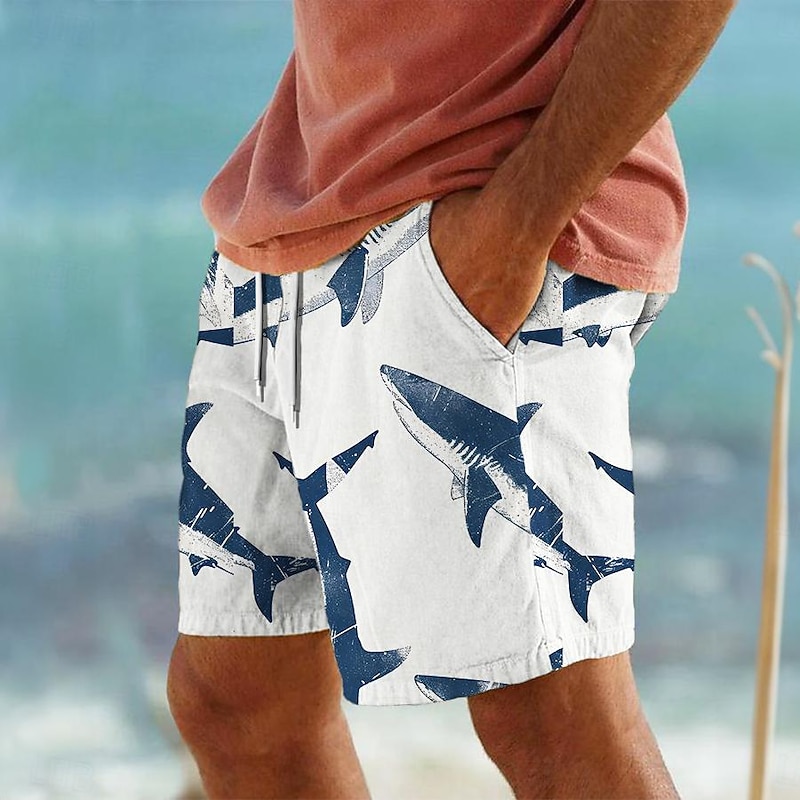Men's Shark Marine Life Swimming Trunks Board Shorts Swim Shorts Mid Waist Vacation Hawaiian Holiday Vacation Holiday Beach Drawstring with Mesh lining Elastic Waist Designer Clothing Apparel