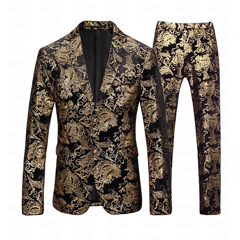 Retro Vintage 1980s Tuxedo Suits & Blazers Lapel Collar Blazer Groomsmen Jacquard Turndown Fancy Dress Men's Masquerade Wedding Wedding Guest Halloween Adults' Coat Pants