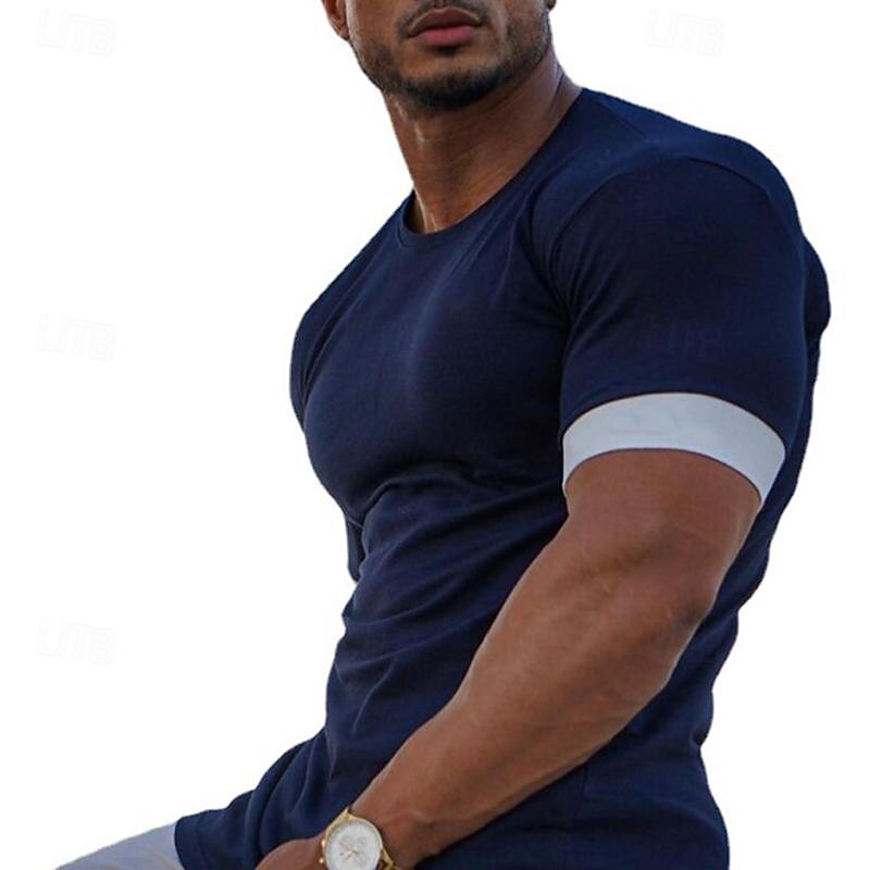 Men's T Shirt Tee Tee Top Short Sleeve Crew Neck Spring & Summer Color Block Fashion Designer Basic Sexy Vacation Street Going out Black White Red Top Tee for Men2