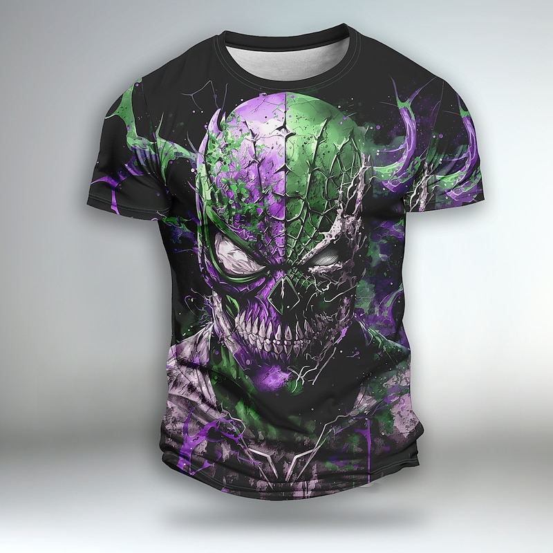 Men's Graphic Skull Creepy Clown Angel & Devil Clown Short Sleeve T shirt 3D Print Crew Neck Shirt Outdoor Subculture Party Casual Holiday Red Blue Purple Spring & Summer Clothing Apparel Normal S M