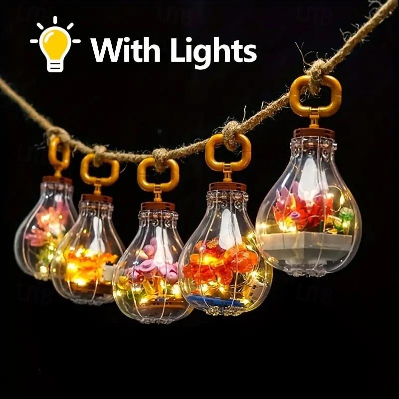 Women's Day Gifts Light Bulb Succulent Flower Plant Building Blocks Succulent Potted Plant Building Blocks Desktop Decoration Gift Women's Day Mother's Day Gifts for Girls Mother's Day Gifts for MoM