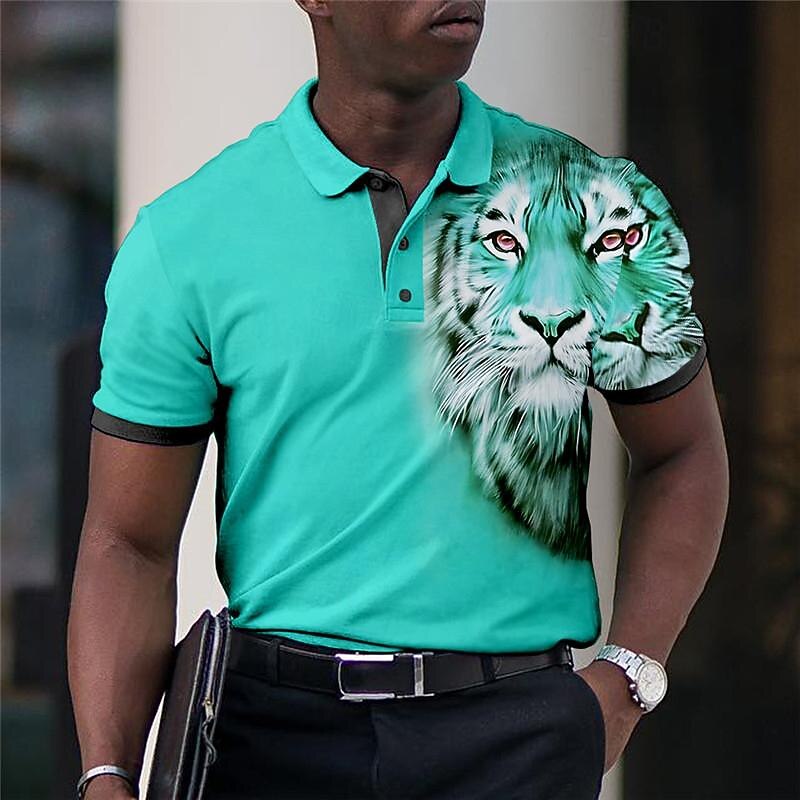 Men's Tiger Polo Shirts Golf Shirt Short Sleeve Polo Shirts Collared Shirts Casual Funny Streetwear Vacation Wear Party Outfits Buttons 3D Print Blue-Green Red Blue3