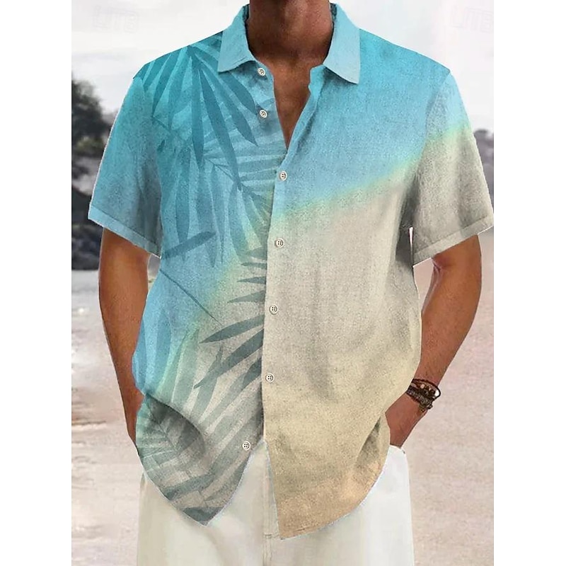 Men's Leaves Shirt Button Up Shirt Short Sleeve Tropical Fashion Streetwear Street Daily Weekend Summer Spring Turndown Print Button-Down Black+Black Yellow Blue Gray+Blue Coffee4