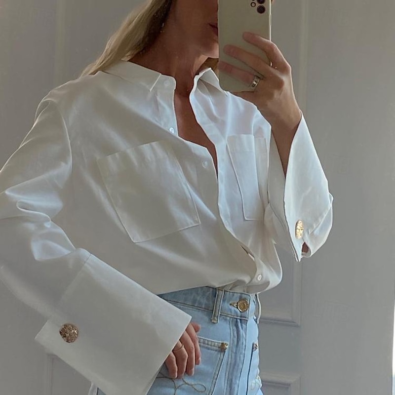 Retro Vintage 1980s Blouse / Shirt Solid Color Turndown Fancy Dress Women's Casual Daily Bachelorette Party Adults' Blouses Spring