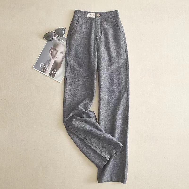 Women's Cotton Linen Pants Pants Trousers Fashion Full Length Plain Side Pockets Breathability Comfortable Inelastic Casual Daily Black White Beige Gray Spring & Fall4