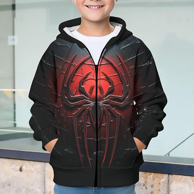 Boys 3D Spider Hoodie Coat Outerwear Long Sleeve Fall Winter Active Streetwear Cool Polyester Kids 3-12 Years Zip Street Daily Regular Fit2