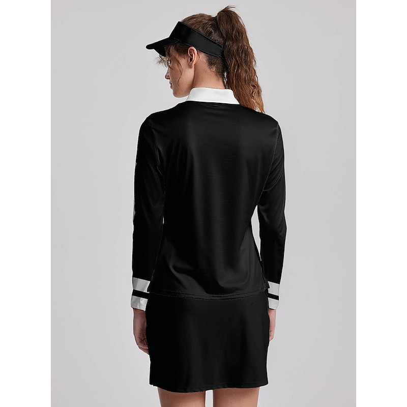 Women's Golf Polo Shirt Navy Black Long Sleeve Sun Protection Top Color Block Fall Winter Ladies Golf Attire Clothes Outfits Wear Apparel2