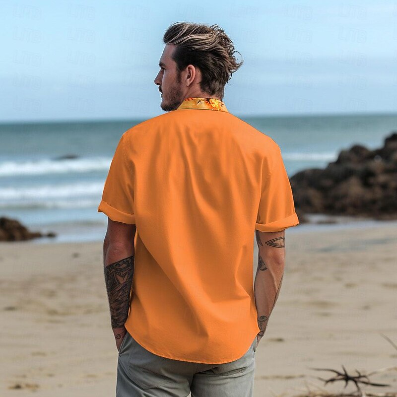 Men's Car Palm Tree Tropical Plants Shirt Summer Hawaiian Shirt Aloha Shirt Short Sleeve Shirt Cuban Collar Fashion Hawaiian Outdoor Vacation Hawaiian Yellow Red Orange S M L2