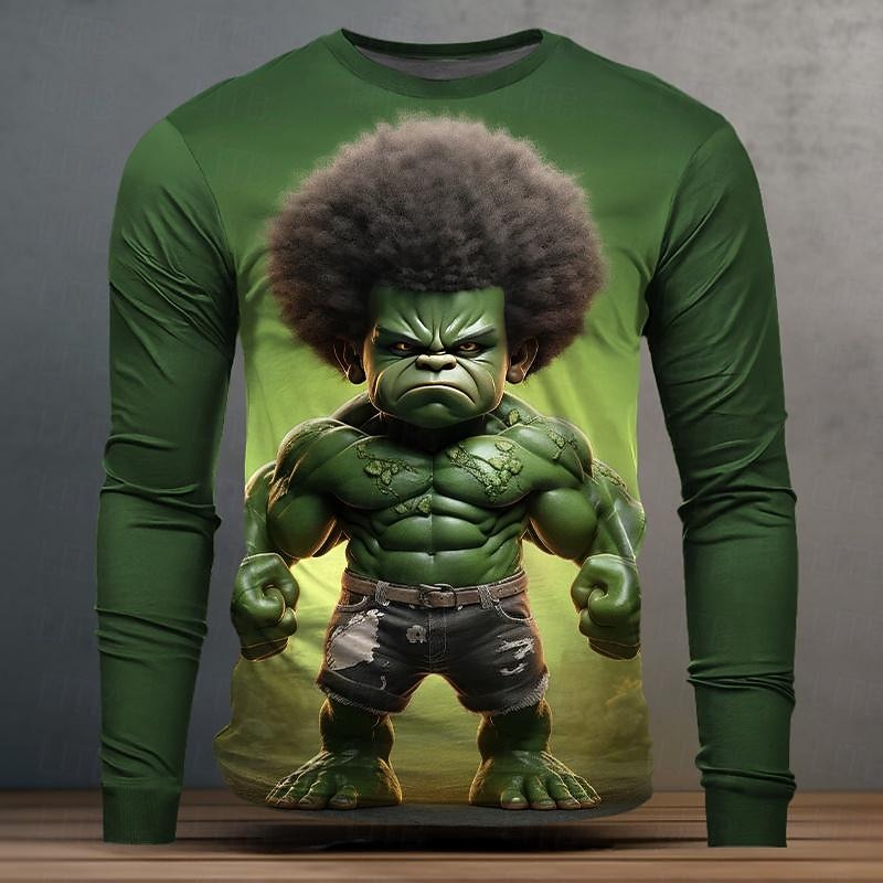 Men's Graphic Cartoon Funny T Shirt Long Sleeve T shirt 3D Print Crew Neck Shirt Fashion Casual Street Style Sports Outdoor Holiday Going out Burgundy Purple Green Spring &  Fall Clothing Apparel S M