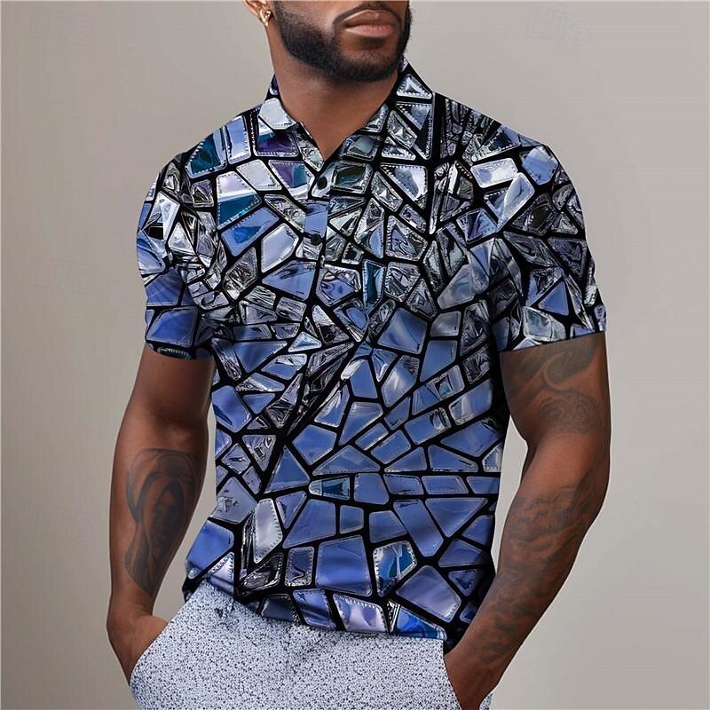 Men's Graphic Golf Shirt Short Sleeve Polo Shirts Collared Shirts Casual Vacation Wear Rave Wear Party Outfits Buttons 3D Print Summer Silver Yellow Red2
