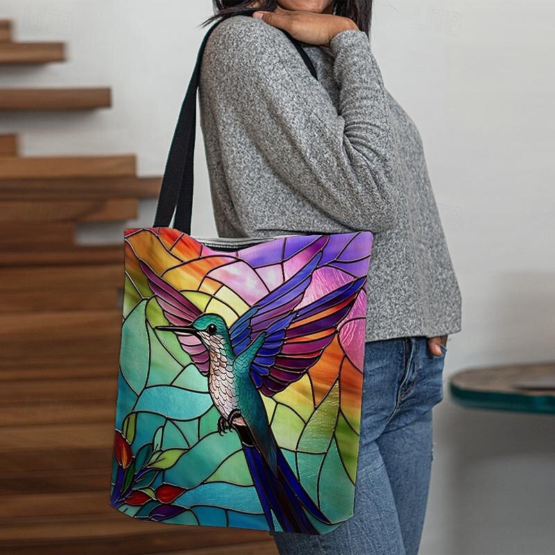 Women's Tote Shoulder Bag Canvas Tote Bag Polyester Shopping Daily Holiday Print Large Capacity Foldable Lightweight Bird Blue Purple Green2