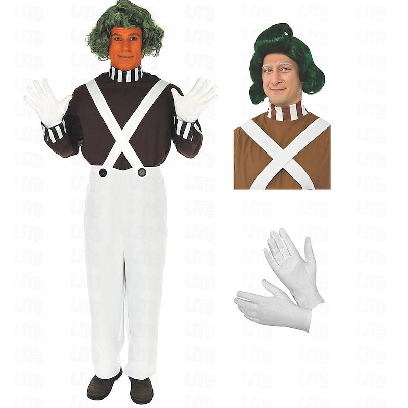 Charlie and the Chocolate Factory Wonka Oompa Loompa Cosplay Costume Men's Women's Movie Cosplay Cosplay White 1 Top Pants Gloves Halloween Carnival Masquerade Polyester With Costume Wig