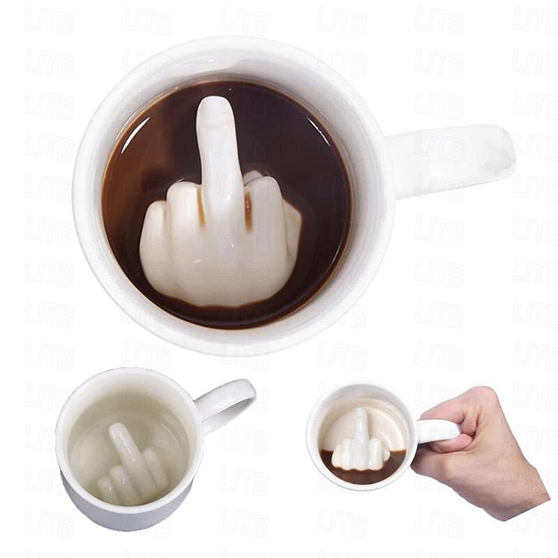 Ceramic Middle Finger Coffee CupMiddle Finger Coffee Mug with 3D Funny Middle Finger Inside for Best April Fool's Day Valentine's Day Birthday Gift