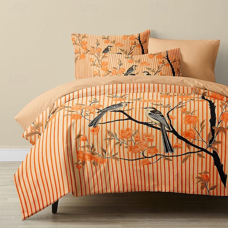 L.T.Home 100% Cotton Sateen Duvet Cover Set Reversible Premium 300 Thread Count Floral Elite Bedding Set Queen King Size