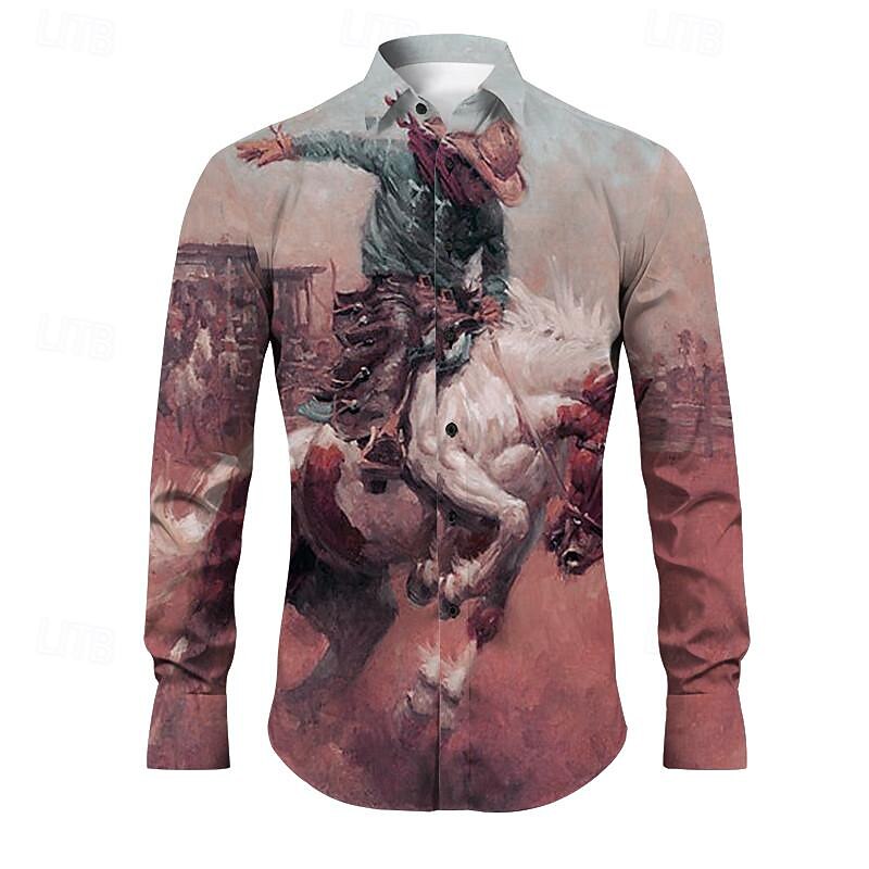 Kentucky Derby Men's Cowboy Shirt Western Shirt Cowboy Shirt Long Sleeve Vintage Western Style Outdoor Street Casual Daily Fall & Winter Turndown Buttons Print Blue Purple Brown Green4