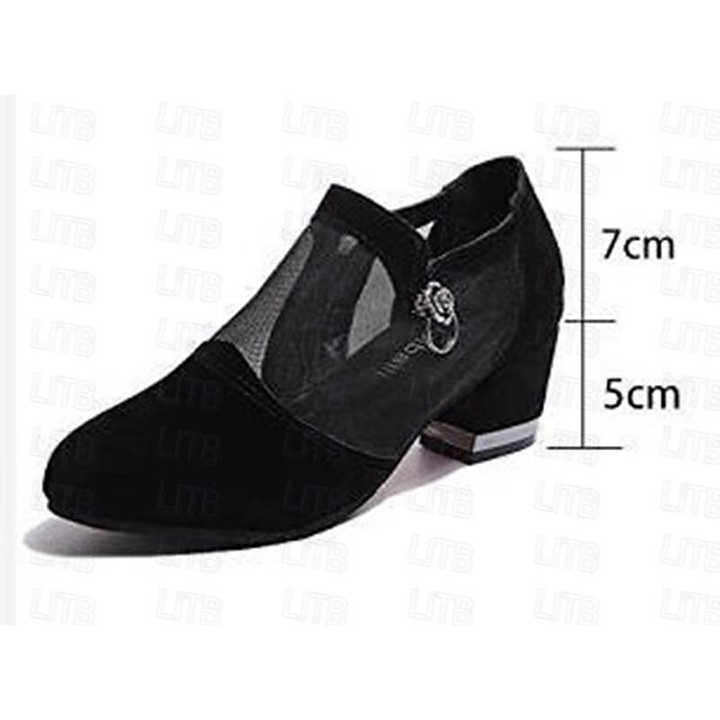 Women's Mesh Panel Chunky Heel Dress Shoes - Elegant Black Formal Pumps with Zipper and Ring Detail2