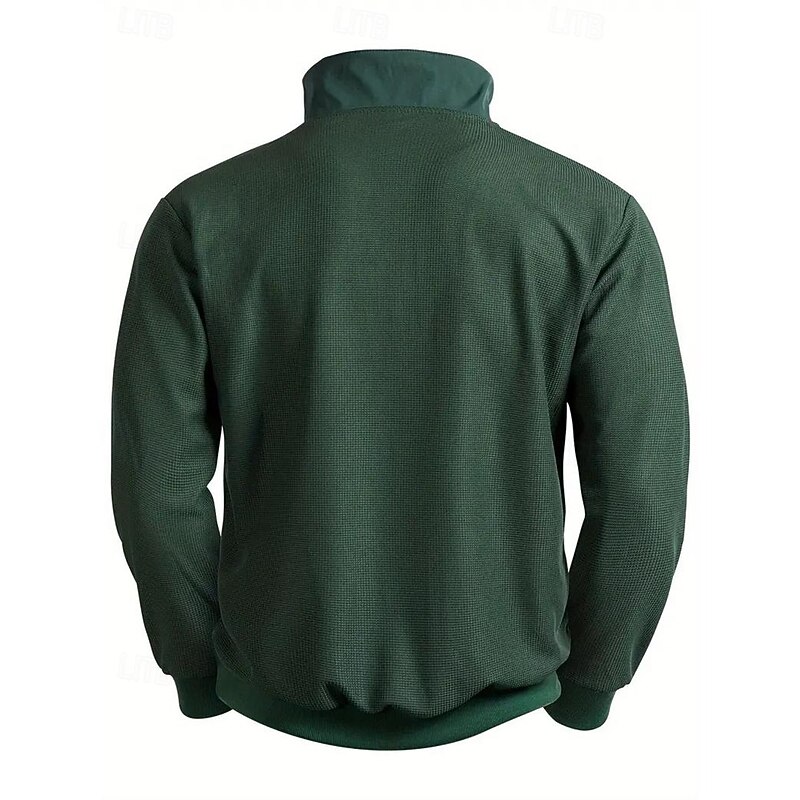 Men's Waffle Polo Shirt Quarter Zip Polo Daily Wear Vacation Lapel Long Sleeve Fashion Comfortable Color Block Patchwork Spring &  Fall Regular Fit Green Waffle Polo Shirt3