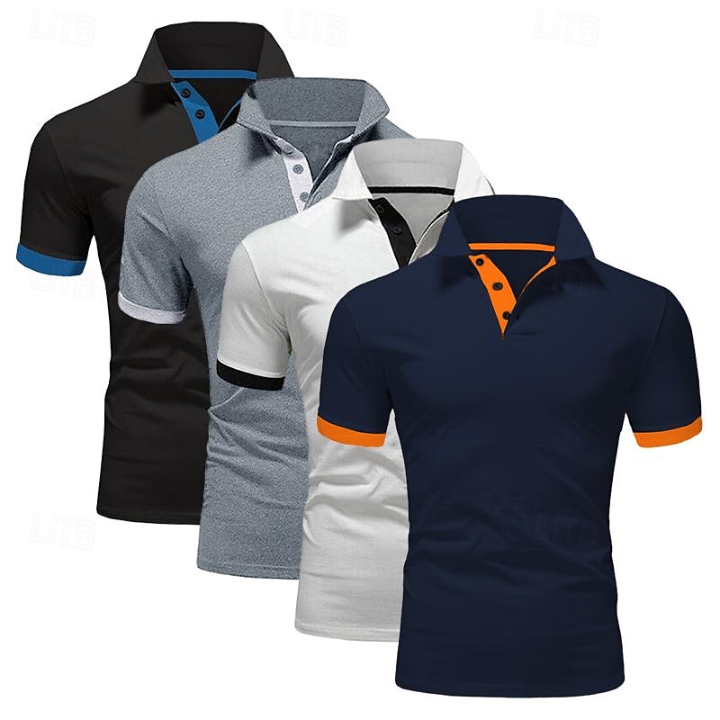 4 Pack Men's Polo T-Shirt Golf Shirt Casual Sports  Workwear Office Short Sleeve Summer Regular Fit Red White Blue Orange Sky Blue Gray Black Navy Blue Pink Green Classic Polo Shirt2