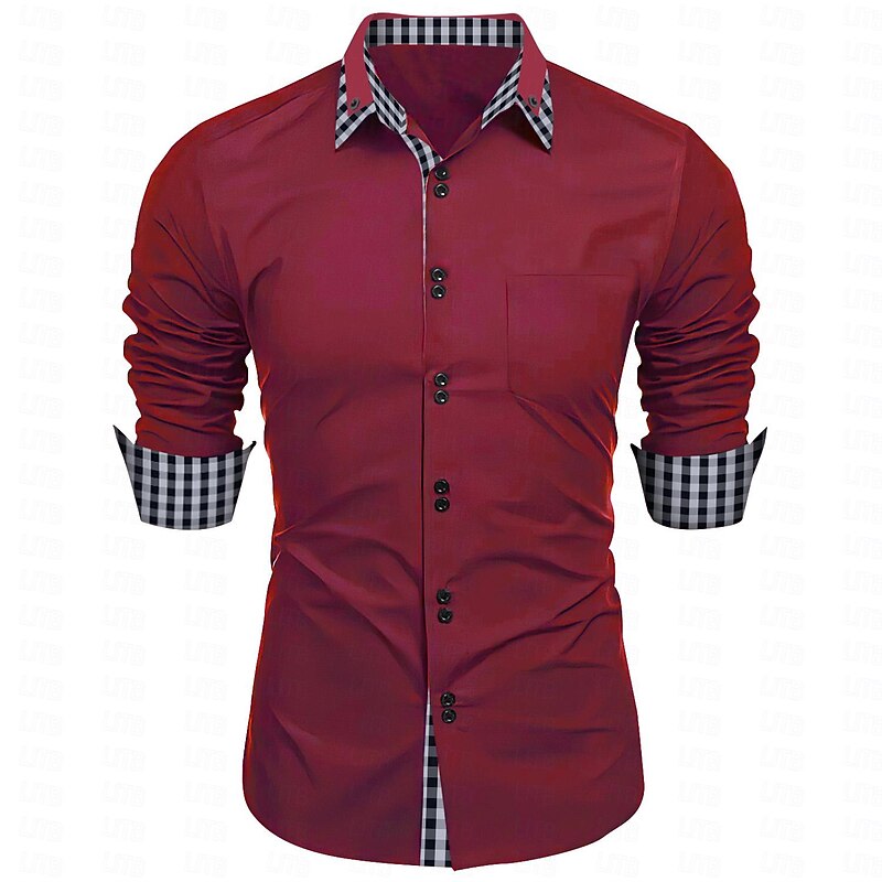 Men's Dress Shirt Button Down Shirt Non Iron Shirt Casual Shirt Black White Pink Burgundy Blue Long Sleeve Color Block Solid / Plain Color Turndown Wedding Vacation Button-Down Clothing Apparel Cotton4