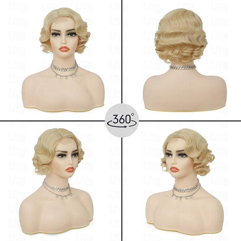 Blonde Short Curly Wigs for women 1920s Finger Wave Wig Synthetic Heat Resistant Vintage Cosplay Costume Hair Wig Halloween Wigs3