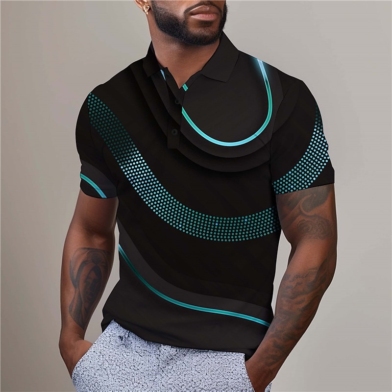 Men's Geometric Golf Shirt Short Sleeve Polo Shirts Collared Shirts Business Casual Vacation Wear Formal Wear Festival Wear Buttons 3D Print Summer Lake blue Red Blue3