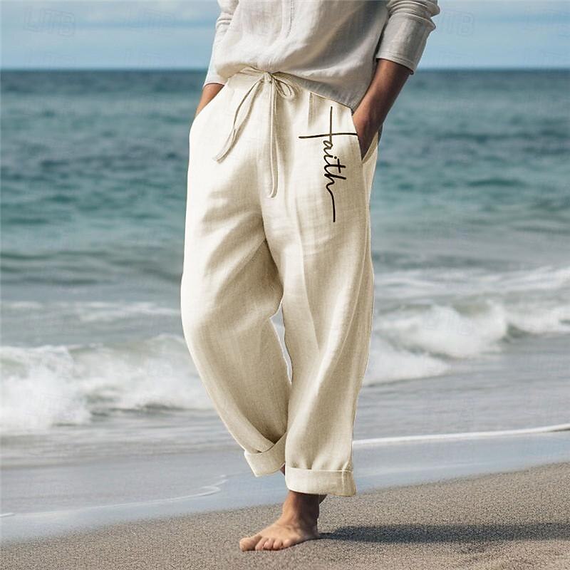 Men's Faith Linen Pants Pants Trousers Baggy Pants Mid Waist Vintage Outdoor Daily Wear Streetwear Fall & Winter White Green Khaki4