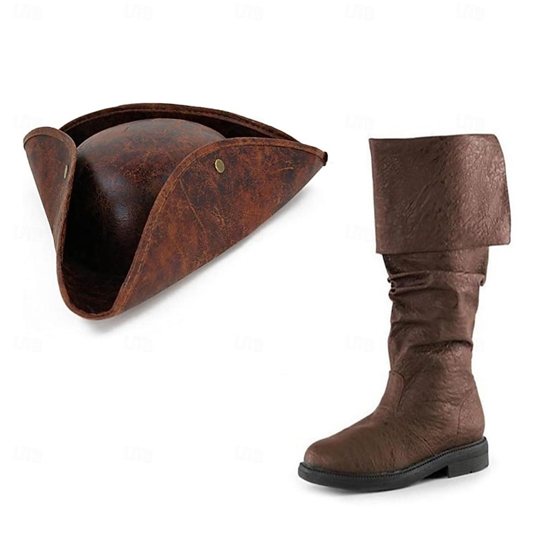 Retro Vintage Punk & Gothic 17th Century Cosplay Costume Boots Hat Pirate Viking Fancy Dress Men's Women's Boys' Pirate Steampunk Halloween Carnival Masquerade Performance Stage Masquerade Kid's Teen