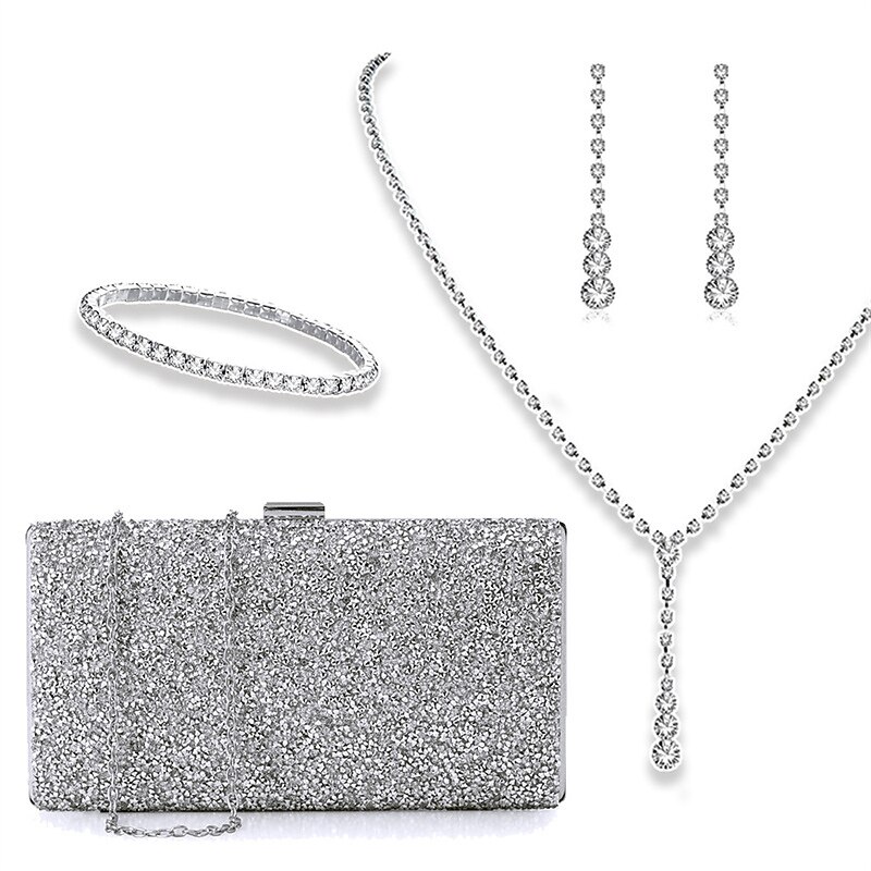 Bridal Jewelry Set of Four Fashionable And Minimalist Tassel Water Diamond Dinner Bag Full of Diamond Necklace Ear Studs Bracelet