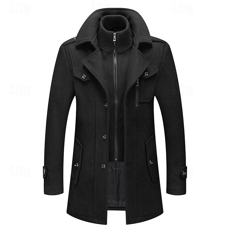 Men's Winter Coat Wool Coat Overcoat Short Coat Outdoor Work Fall & Winter Wool Windproof Warm Outerwear Clothing Apparel Bustiers Essential Solid Colored Rolled collar Single Breasted2