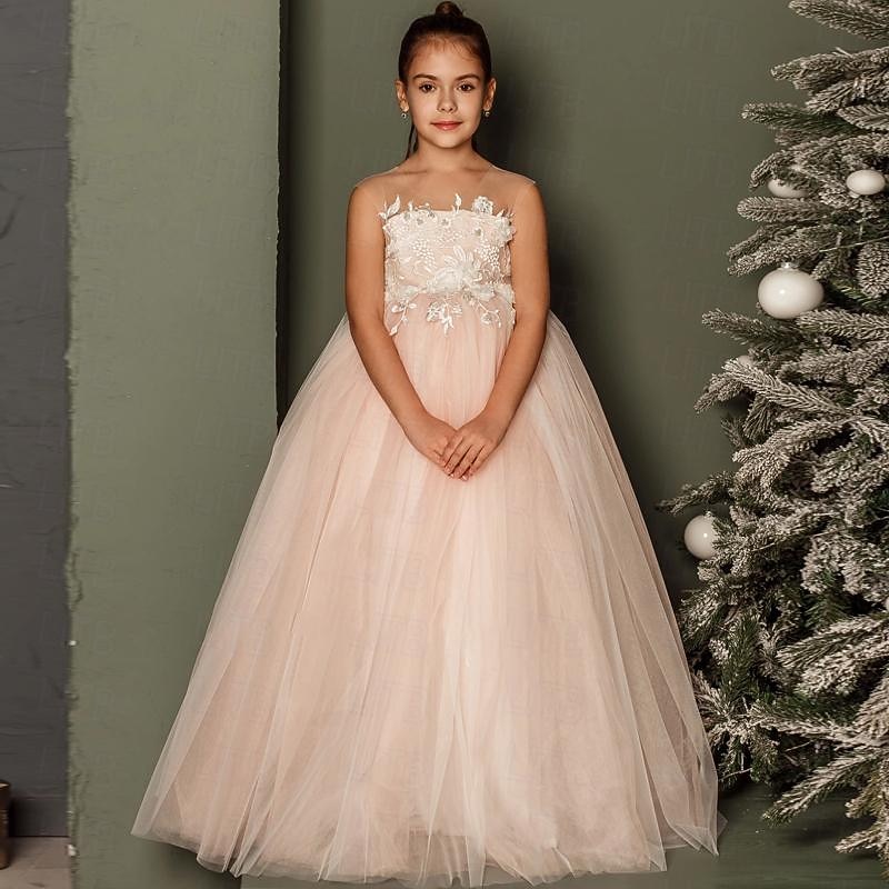 Kids Girls' Party Dress Solid Color Sleeveless Performance Wedding Party Mesh Princess Sweet Mesh Mid-Calf Sheath Dress Tulle Dress Summer Spring Fall kids Pink