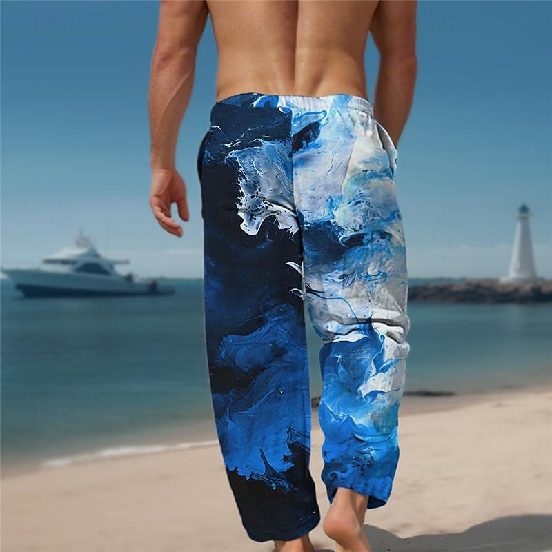 Waves Men's Resort 3D Printed Casual Pants Trousers Elastic Waist Drawstring Loose Fit Straight-Leg Summer Beach Pants S TO 3XL4