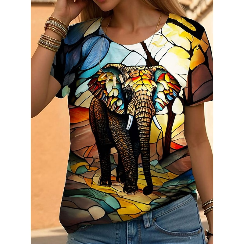 Women's T Shirt Fashion Floral Print Short Sleeve Regular Tops Round Neck Daily Weekend Yellow Blue Orange Summer
