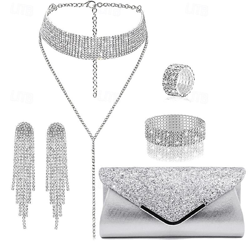 Sparkling And Elegant Exquisite Set Earrings Bracelets Necklaces Light Luxury Quality Set Dinner And Evening Dress Bag Letter Envelope