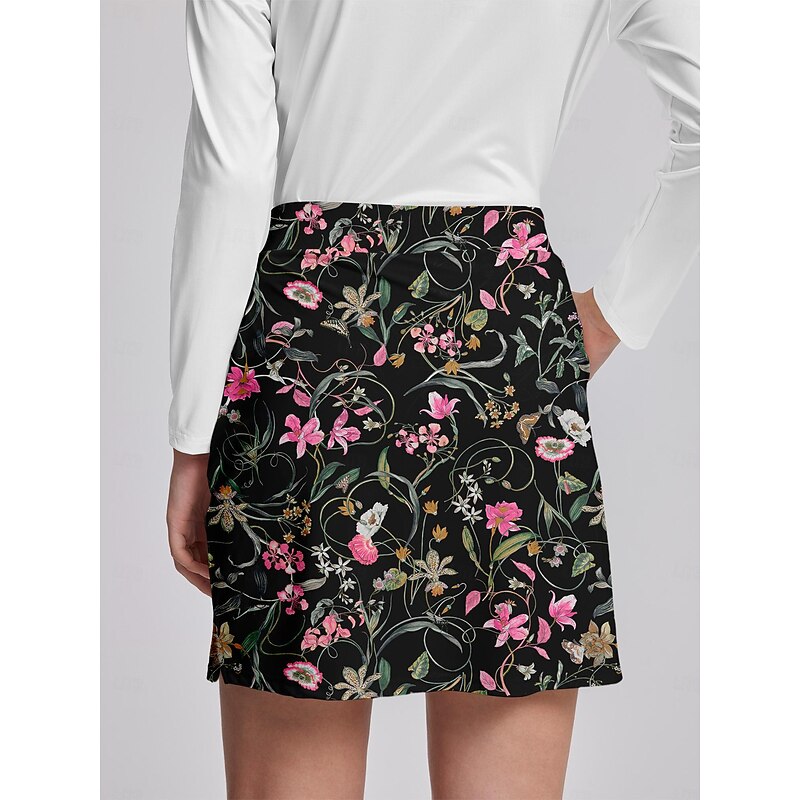 Women's Golf Skirts 19inch Pickleball Black Bottoms Floral Fall Winter Ladies Golf Attire Clothes Outfits Wear Apparel2