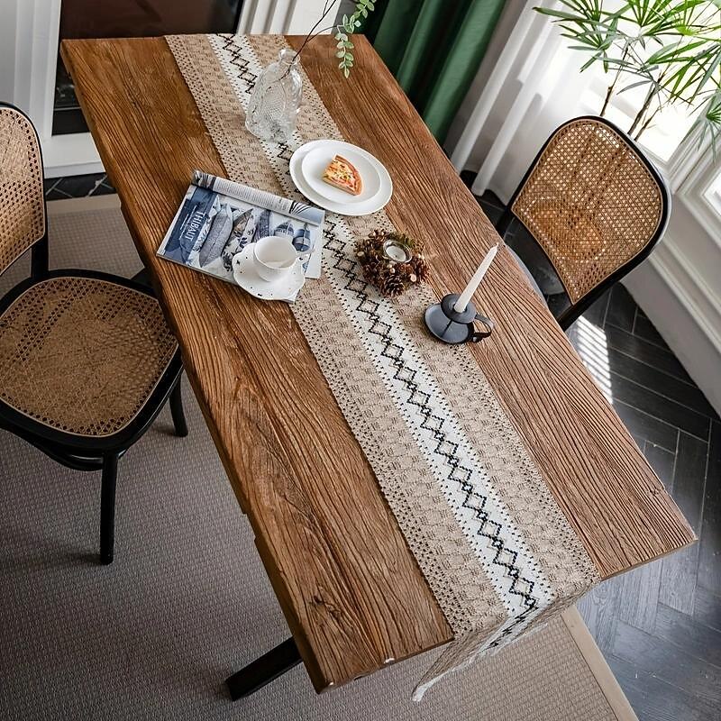 1pc, Bohemian Patchwork Burlap Table Runner - Farmhouse Style Doily for Country Weddings, Bridal Showers, and Dinner Parties - Perfect Home Decor3