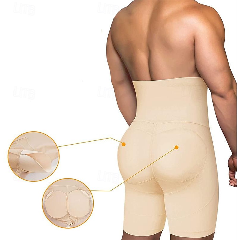 Men's Shapewear Going out Weekend Soft Tummy Control Hip Lift Up Body Sculpting Plain Short Gymnatics Casual Activewear Black Khaki4