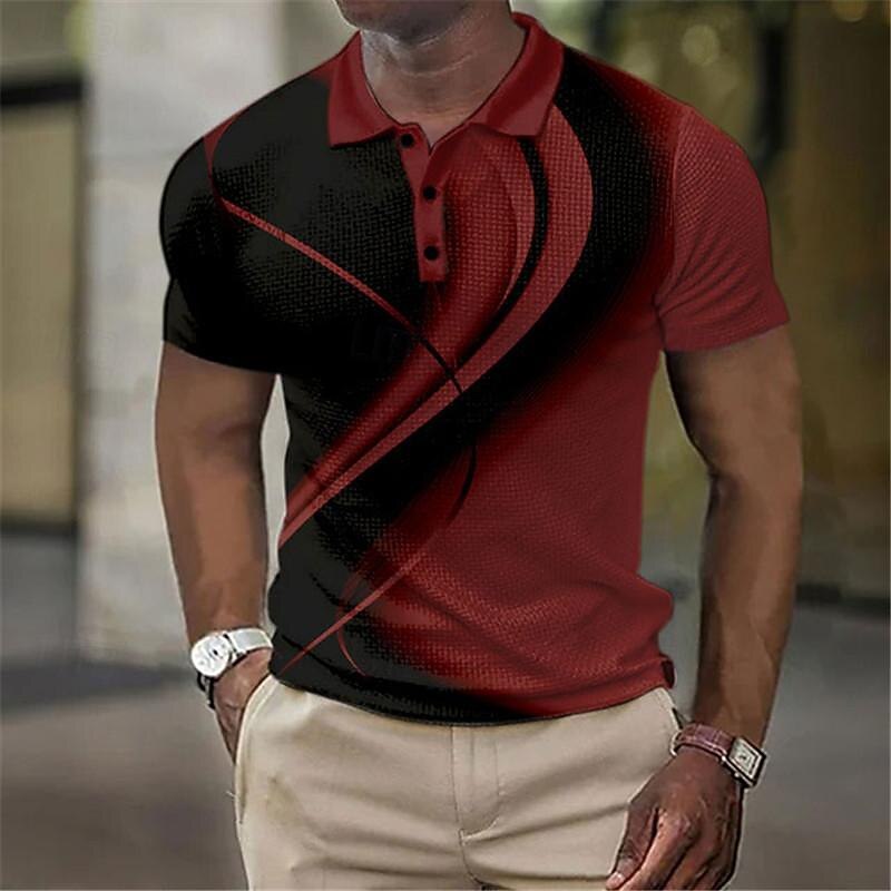 Men's Geometric Golf Shirt Short Sleeve Polo Shirts Collared Shirts Business Casual Vacation Wear Formal Wear Festival Wear Buttons 3D Print Summer White Red Blue2