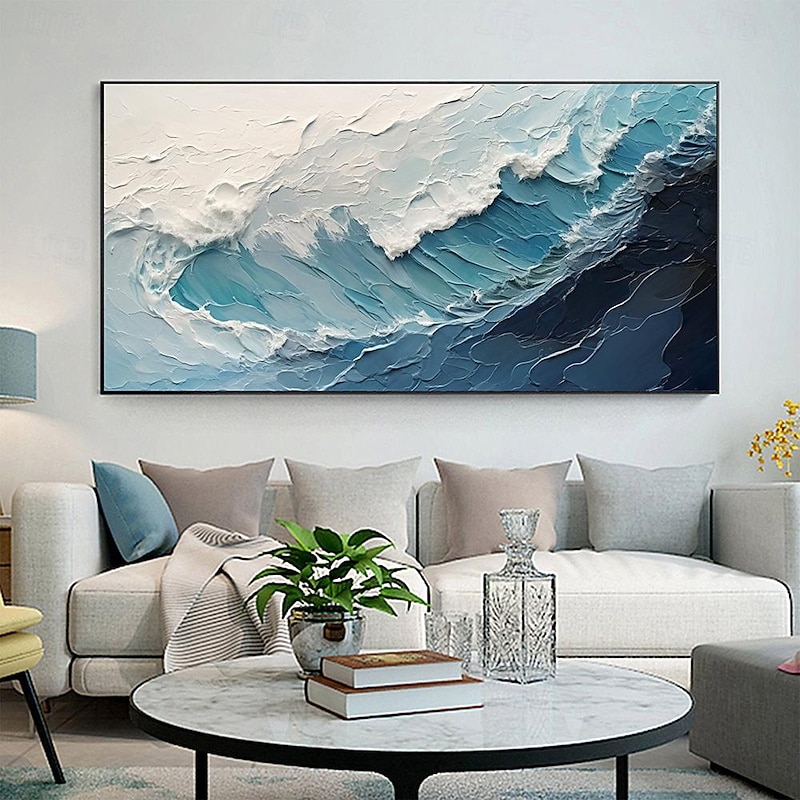 Large oil painting hand painted Ocean Wave Oil Painting On Canvas Large Wall Art Abstract Minimalist Painting Custom Blue Sea painting for Wall Art Living Room Decor Gift2