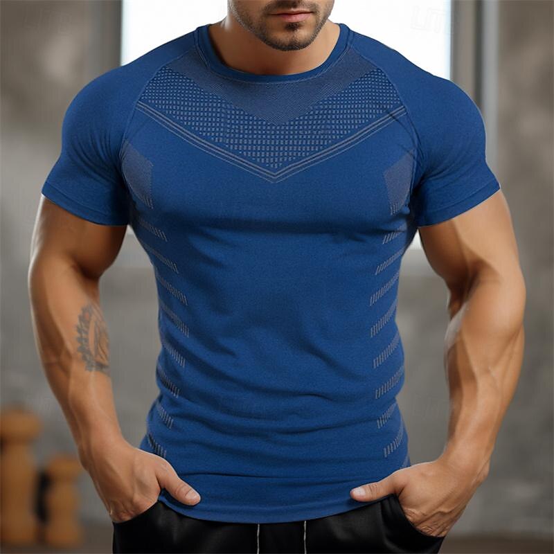 Men's Gym Shirt Sports T-Shirt Crew Neck Short Sleeve Sport Casual Daily Gym Quick dry Breathable Soft Color Block Black Yellow Activewear Polyester Fashion Basic3