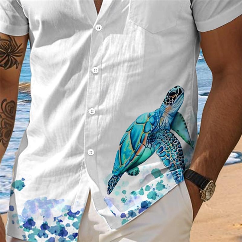 Men's Tropical Turtle Summer Hawaiian Shirt Aloha Shirt Printed Shirts Short Sleeves Shirt Turndown Hawaiian Resort Outdoor Vacation Holiday White Blue Green S M L3