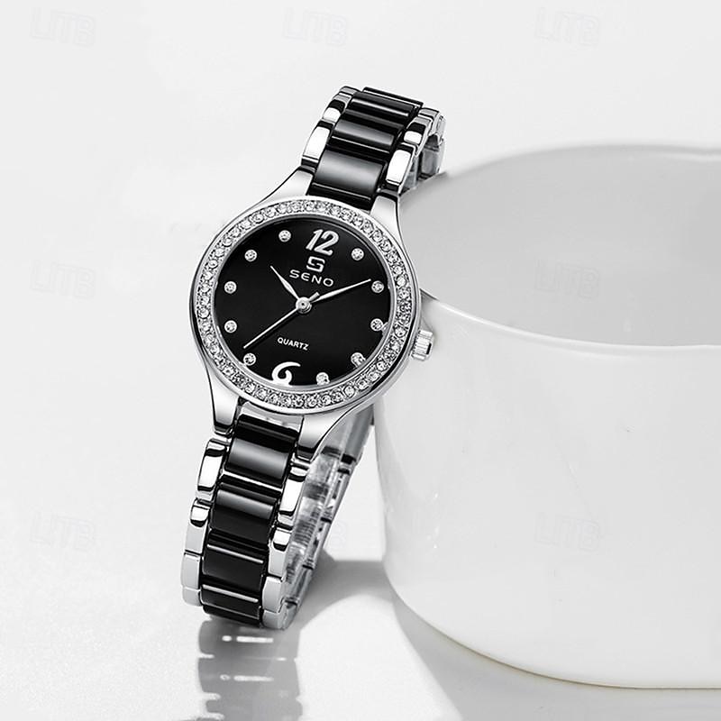New Seno Tatsuno Brand Women'S Watches Decorative Ceramic Tiled Solid Steel Band Dial Quartz Watches Fashionable And Elegant Women'S Wristwatches3
