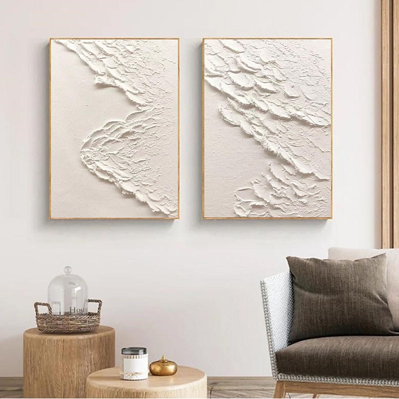 White waves Abstract painting white 3D Textured art white textured wall art  Minimalist Art Home Decor Stretched Frame Ready to Hang