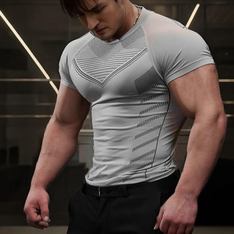 Men's Gym Shirt Sports T-Shirt Crew Neck Short Sleeve Sports & Outdoor Fitness Cycling / Bike Gym Soft Quick Dry Plain Silver Black Activewear Polyester Fashion Sport2