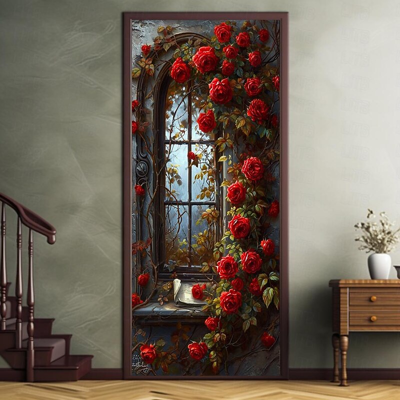 Wedding Outdoor Decorations Door Covers Door Tapestry Door Curtain Decoration Backdrop Indoor/Outdoor Door Banner for Front Door Farmhouse Roses2