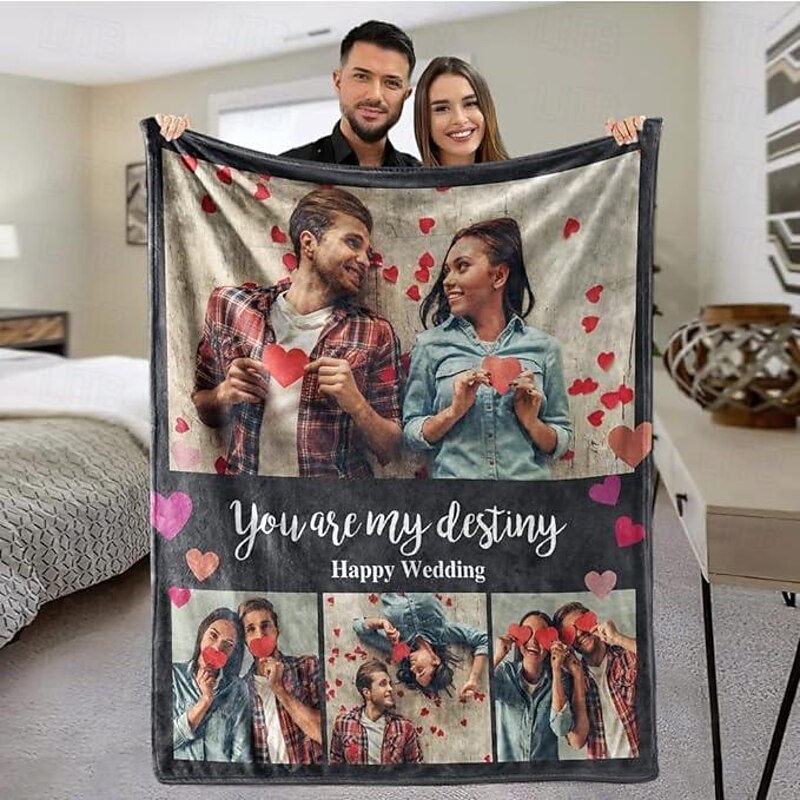 Customized Blanket with 4 Photos Personalized Gifts Customized Picture Blanket I Love You Gifts Birthday Gift for Wife Husband Girlfriend Boyfriend