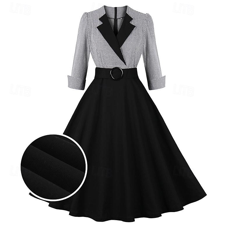 Set with Retro Vintage 1950s Vintage Dress Cocktail Dress Swing Dress Headpiece Party Costume Fascinator Hat Hat Gloves The Great Gatsby  3 PCS Women Masquerade Party / Evening2